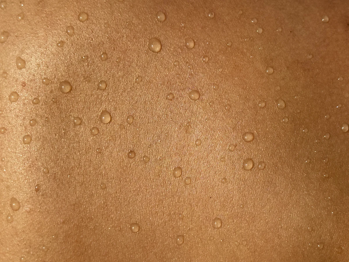 Droplets of water on skin