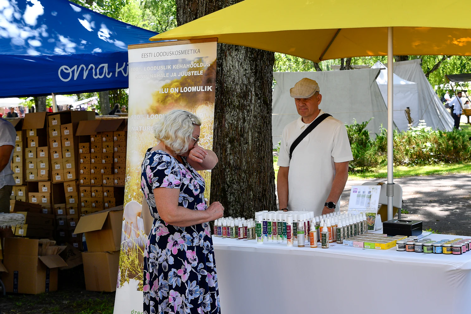 The Novolle Beauty stall at Chatuchak Weekend Market, shelves of skincare and makeup